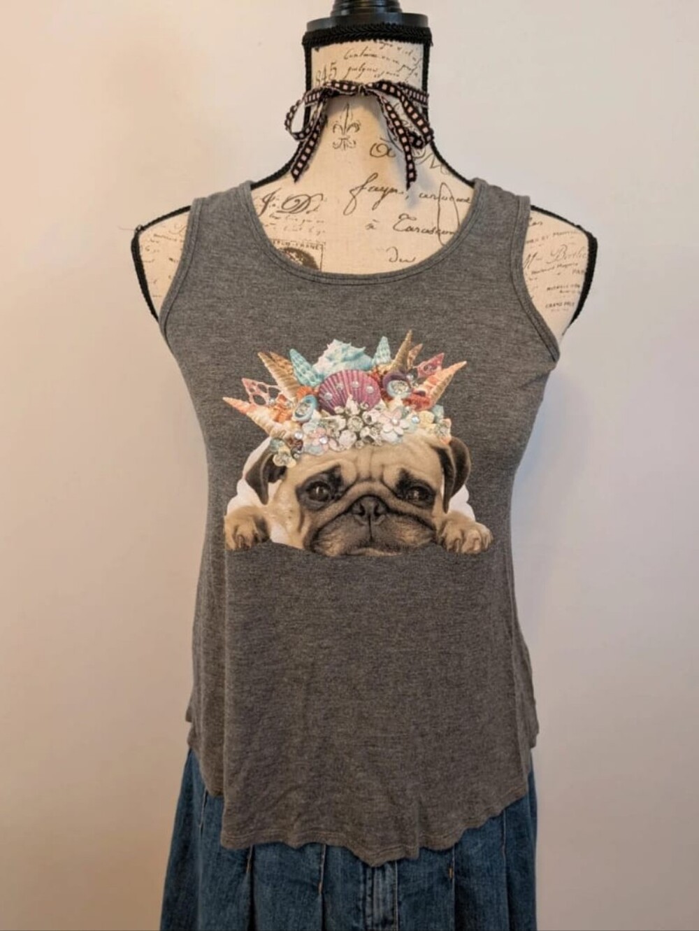 Girls Justice Pug Shell Crown Tank Top / Mermaid Pug
